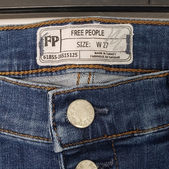 Free People Size 27 Skinny Jeans Medium Wash Denim Exposed 5 Button Fly Raw Hem - Picture 5 of 7